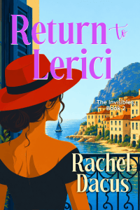Return to Lerici by Rachel Dacus featuring a woman with a red hat and a view of an Italian coast